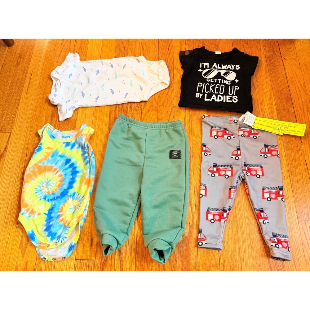 Baby Boy‎ Clothing Lot 5pc Shein Carters Shark Tie Dye Fire Truck Pants 24M 68